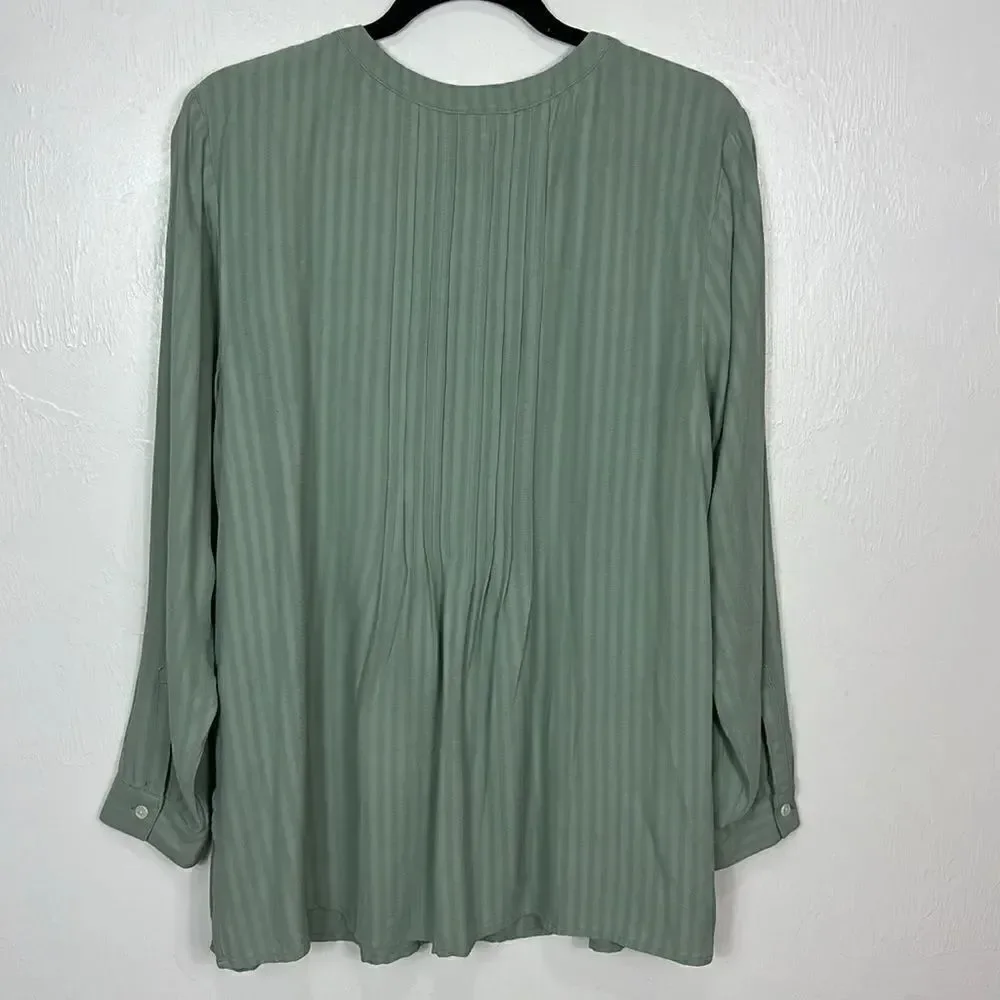 J. Jill Sage Green Pleated Pintuck Popover Long Sleeve Tunic Top Size MP